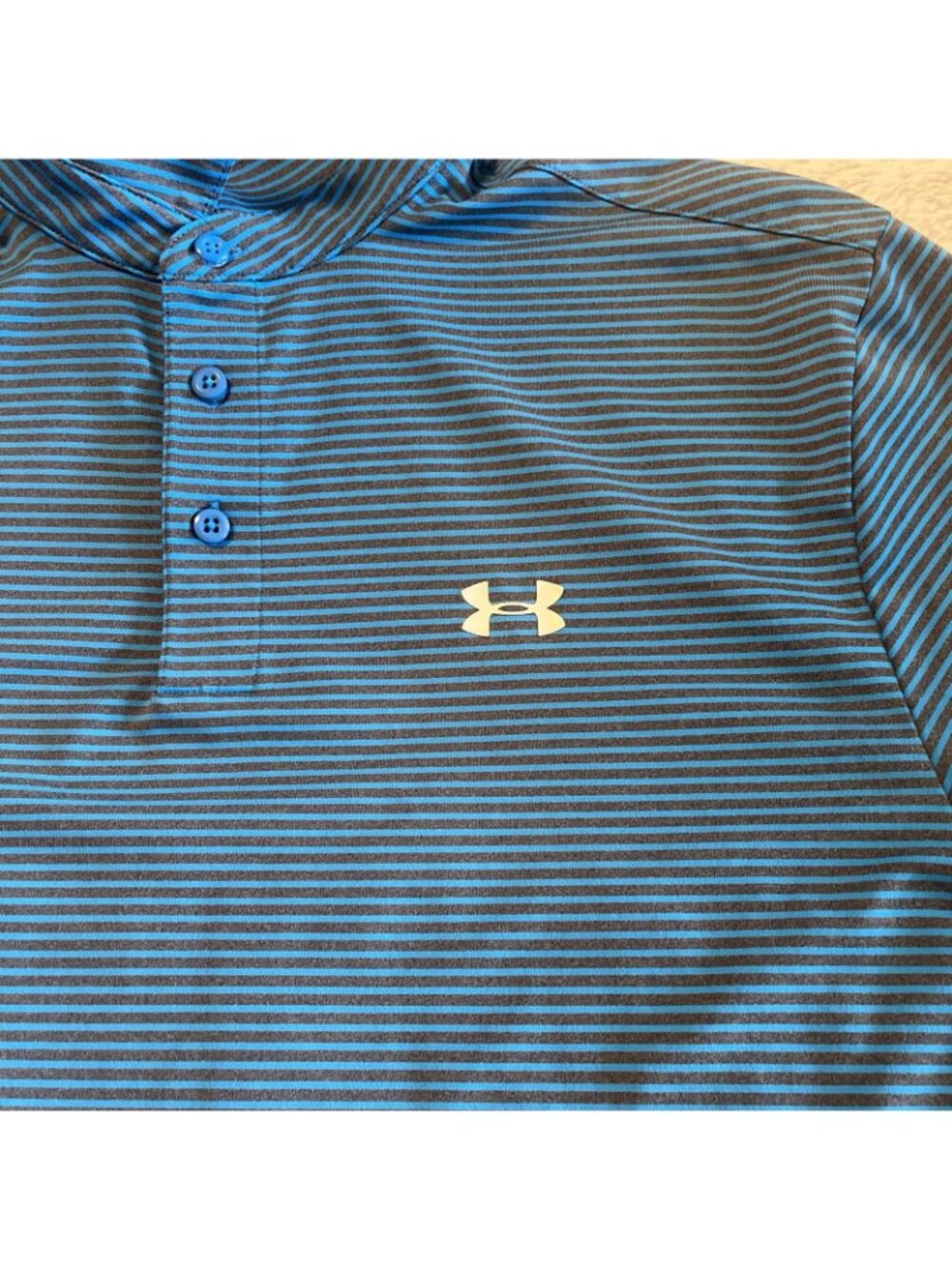 Under Armour HeatGear Golf Polo Shirt Blue Striped Loose Fit Mens Large - Picture 2 of 11